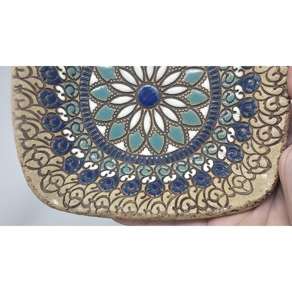 Sweet Little Mandala Marion Pollman Clay Art Rustic Ceramic Trinket Dish - Picture 4 of 13